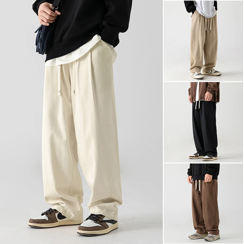 Pantalones de gran tamaño de estilo japonés, pantalones holgados de pierna ancha Y2k, ropa de calle Retro informal de moda de algodón para hombre, Harem Vintage de Hip-Hop
