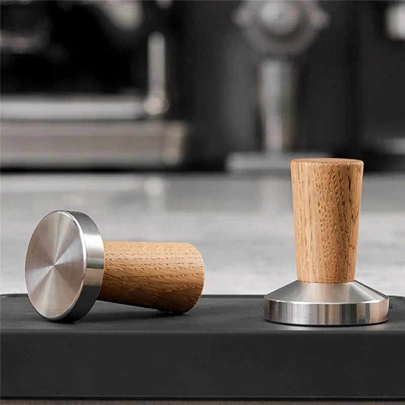 A006-Штамп для кофе, штамп для эспрессо: ручка из натурального дерева, темпер для эспрессо включает в себя силиконовую подушку, простота в использовании, 53 мм
