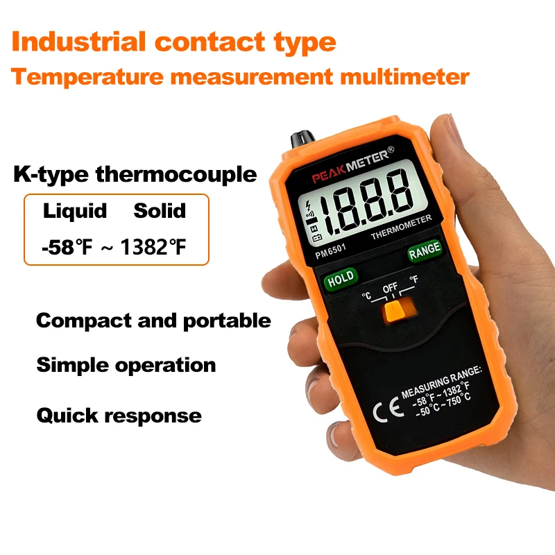 

PEAKMETER PM6501 Высокоточный цифровой электронный термометр Промышленный контактный прибор для измерения температуры Цифровой