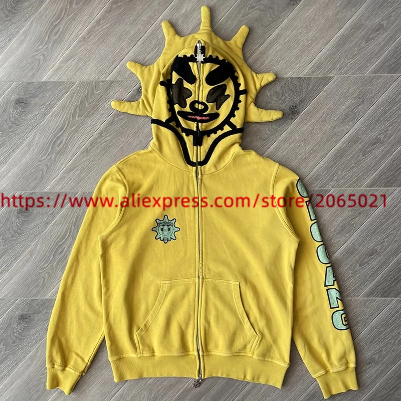 Yellow Washed Ash Glo Gang The Glory Renegades Full Zip Hoodie Men Women 1:1 High Quality Heavy Fabric Vintage Hooded