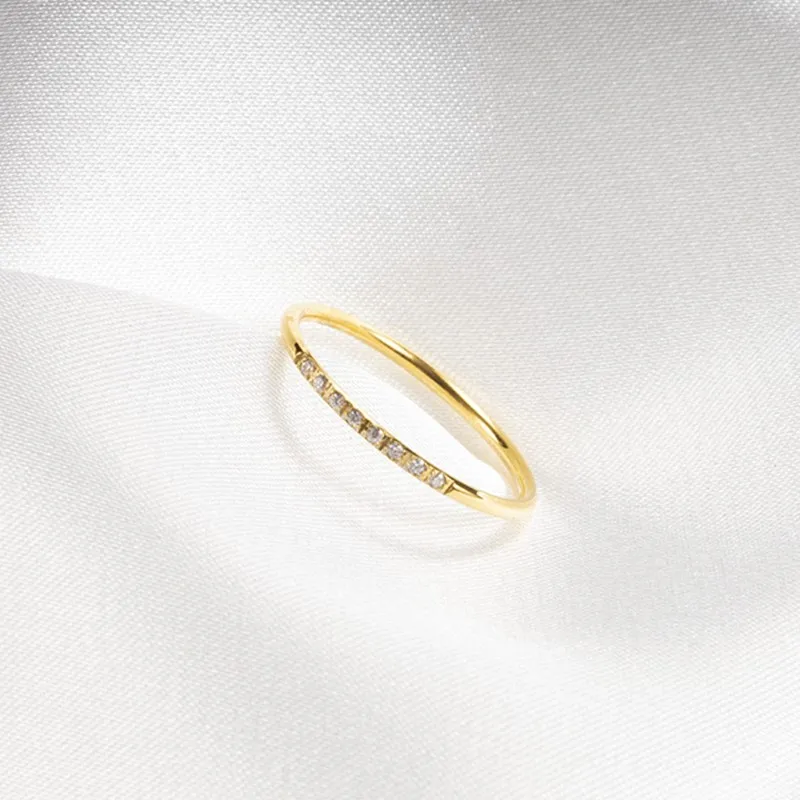 1mm Thin Stainless Steel 8pcs CZ Inlay Stackable Ring Wedding Band for Women Girl Size 5-10