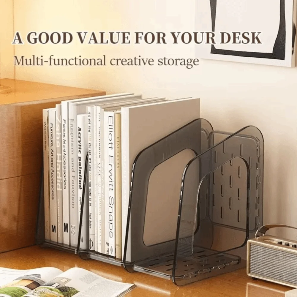 Durable Acrylic Transparent Book Stand 3-Section Portable File Organizer Storage Filing Box Magazine Rack Document Organization