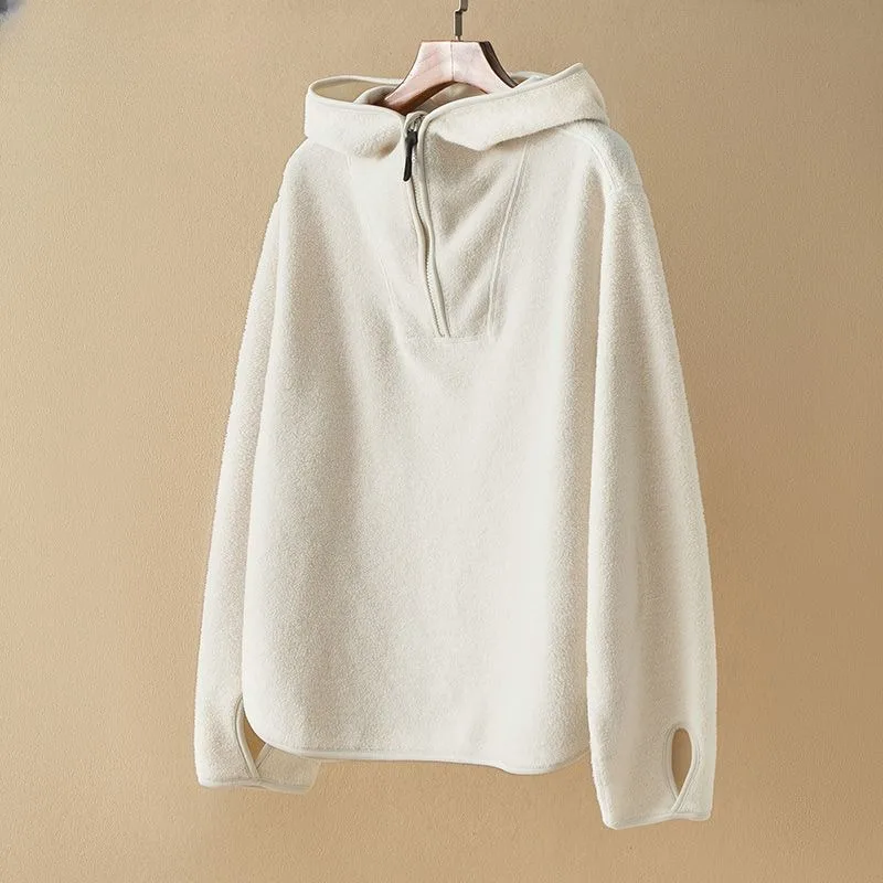 Sudaderas con capucha para mujer, abrigos holgados con cremallera, sólido, versátil, diseño de moda coreana, prendas de vestir suaves, calle alta, Harajuku, acogedor y tierno