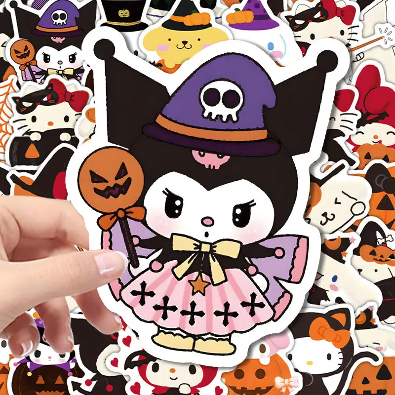 63 Stuks Sanrio Halloween Cartoon Schattige Hello Kitty Kuromi Notebook Mobiele Telefoon Case Computer Koffer Water Cup Stickers Groothandel