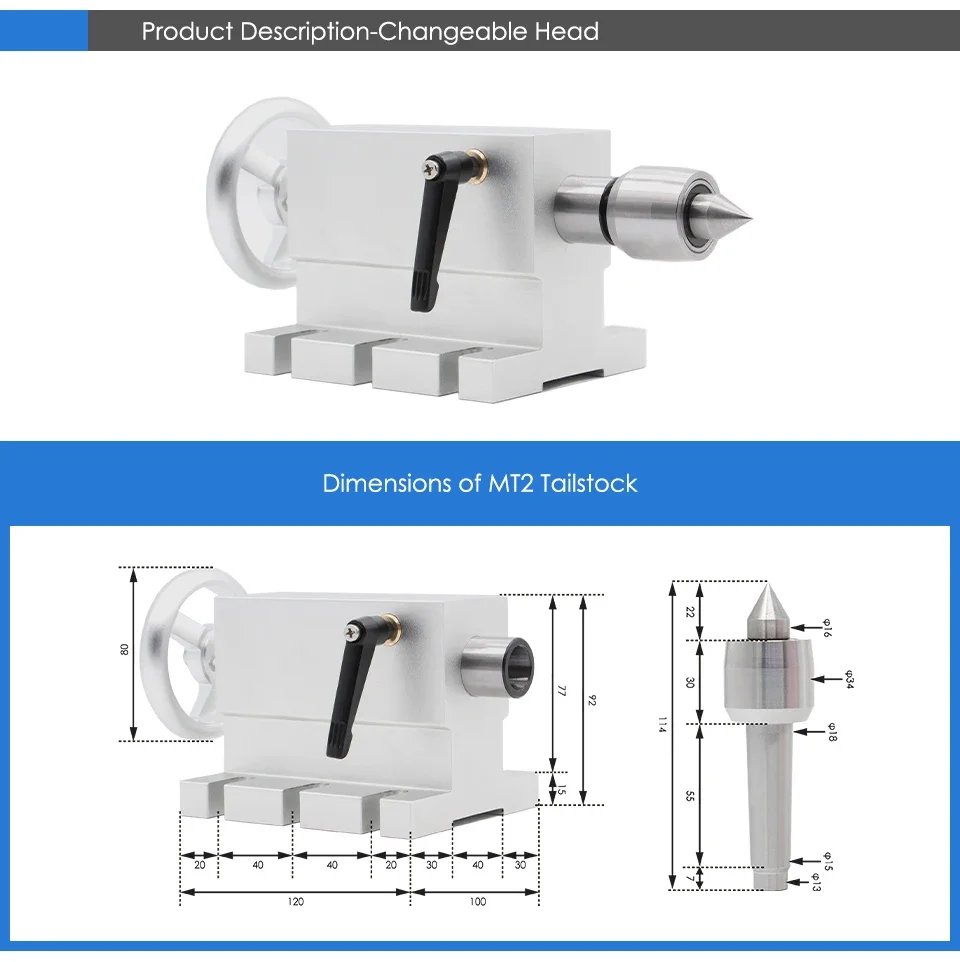 Customize Nema23 3/4Jaw 130mm CNC 4th Axis CNC Dividing Head/Rotation Axis/A Axis Kit & Tailstock for CNC Machine