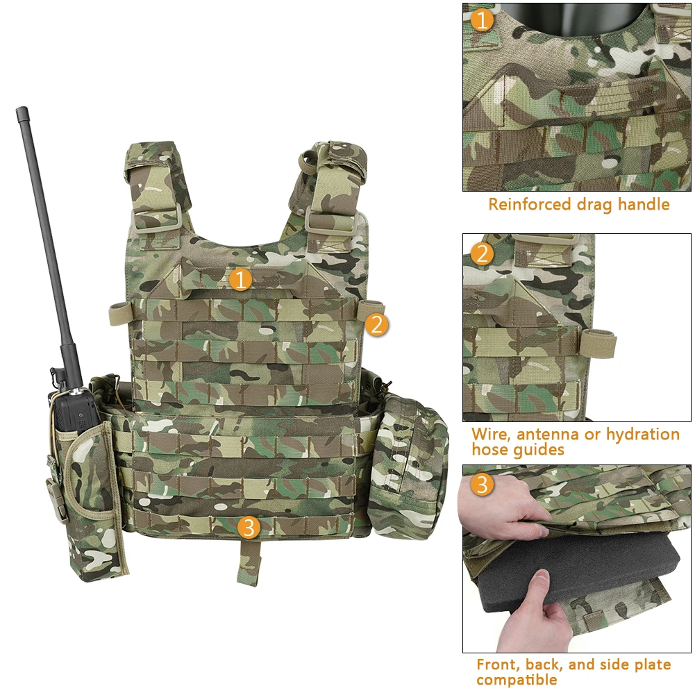 Imagem -05 - Krydex-modular Molle Colete Tático Placa Transportadora Bolsa Acessório com Revista Triplo Multicam Rádio Bolsa Lbt6094a