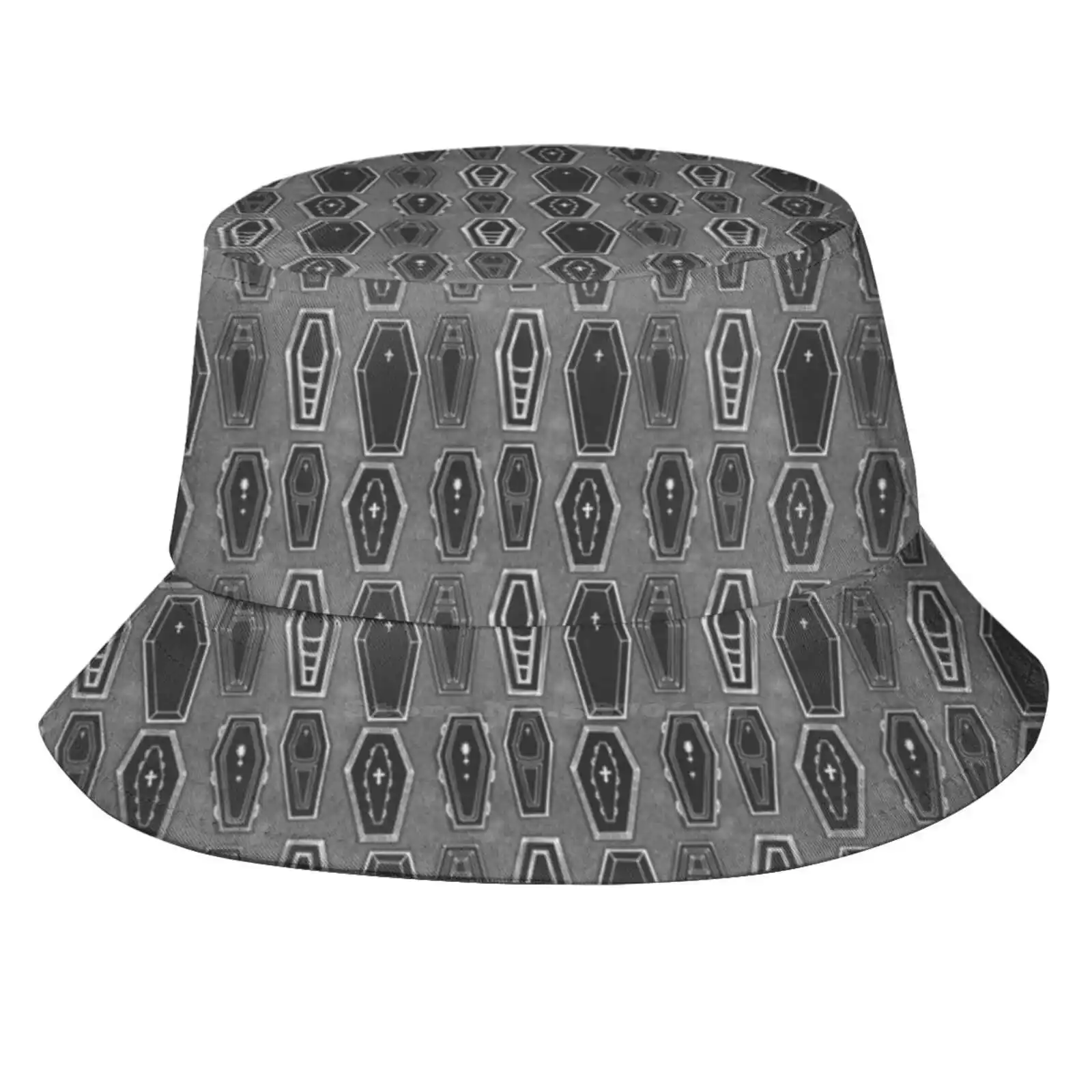 Grey Coffin Pattern Foldable Panama Bucket Hat Cap Coffins Death Goth Spooky