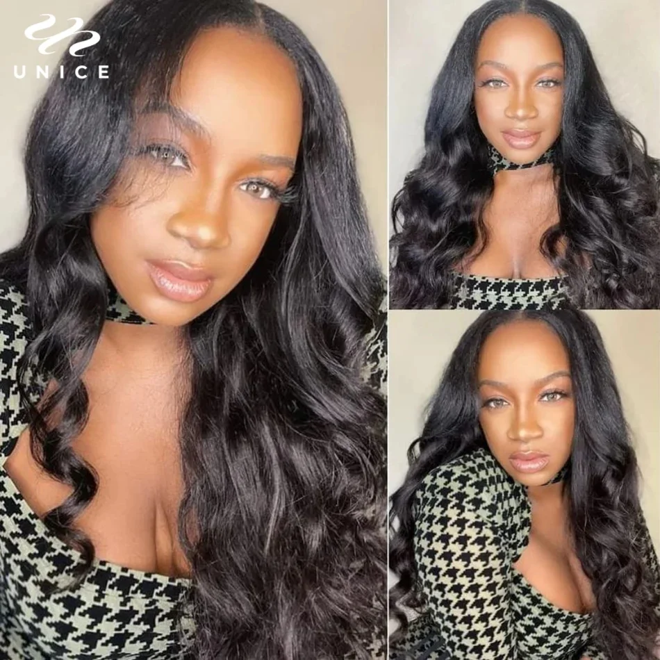 UNice Hair 180% Density Body Wave V Part Wig With Drawstring 100% Human Hair Real Scalp Upgrade U Part Wig Fit For All Sizes