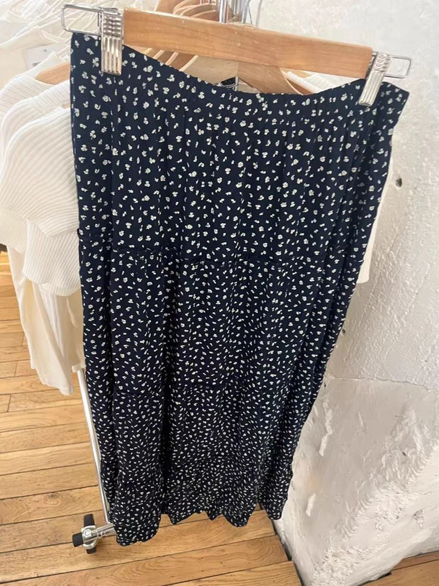 Imagem -05 - Impressão Floral Ruffles Maxi Saia Mulher Verão Cintura Alta a Linha Denim Azul Solto Saias Longas 2023 Doce Bonito Streetwear Y2k Falda