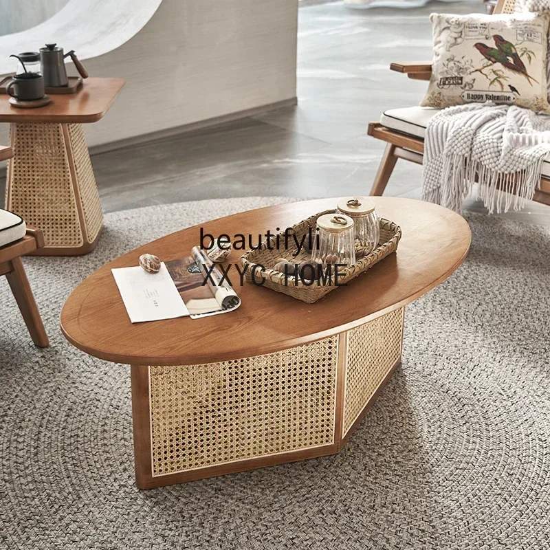 Nordic solid wood coffee table living room home tea table modern simple light luxury Japanese tea table combination