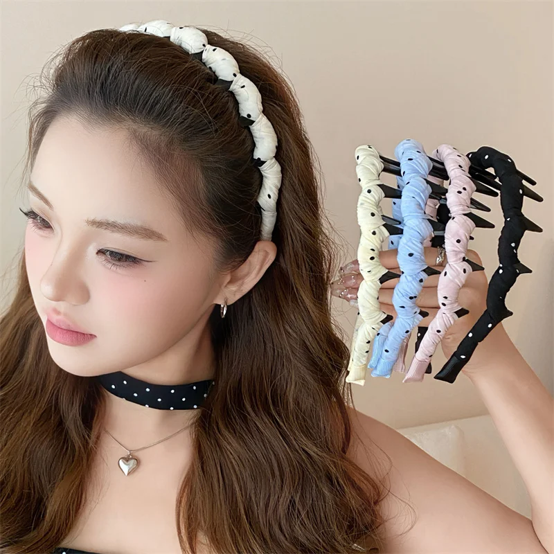 

Chic Dot-Braided Grip Headband, Volumizing Non-Slip Hairband For Skincare, Daily Wear & Styling