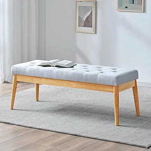 

Extra-Long Upholstered Tufted Bed Bench Seat for Bedroom, Entryway Wood Bench with Sturdy Wooden Legs, Buttoned Vanity Rectangle