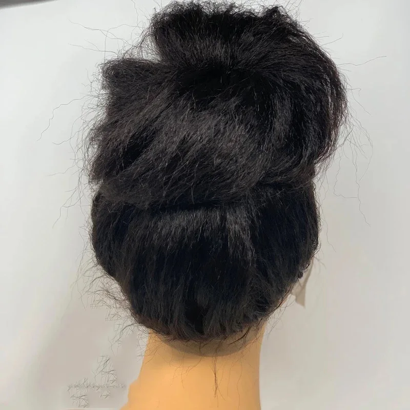 Ponytail Black Light Yaki Straight  Lace Front Synthetic Hair Wigs for Women Pre Plucked Lace Wigs Baby Hair