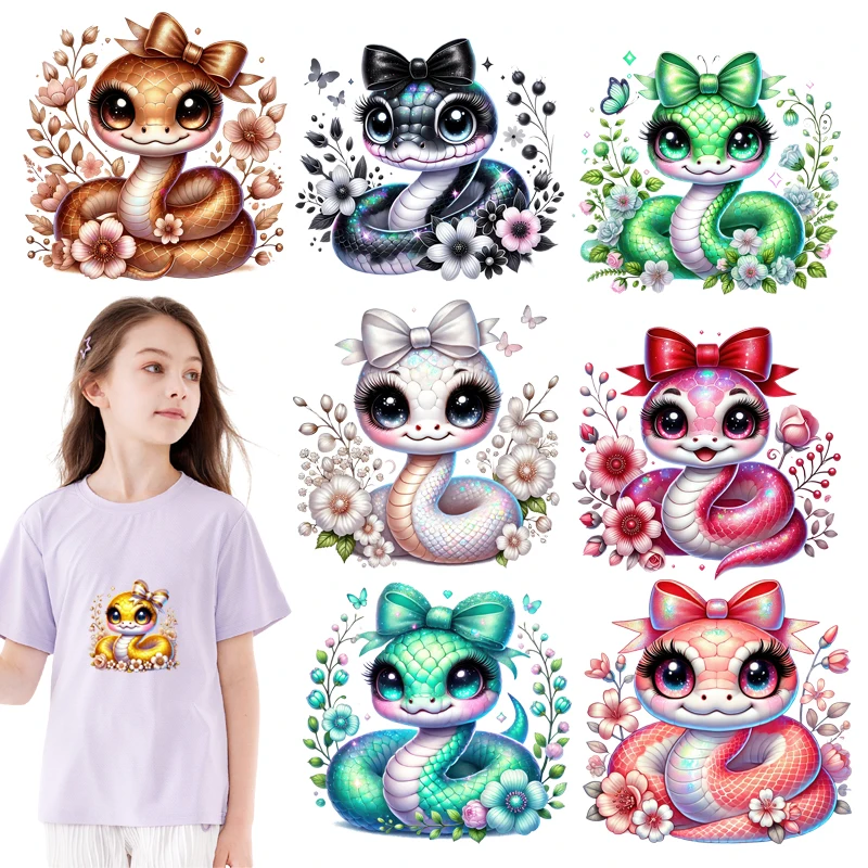 15cm Cute Colorful Snake Baby Ironing Heat Transfer Stickers DTF Pinted Vinyl Hot Stickers Washable T-shirt Stickers