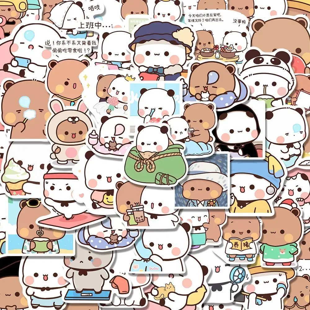 62/124 szt. Naklejki Bubu i Doodle, urocza para niedźwiedzi, zabawka DIY, dekoracja, naklejki graffiti, na telefon, butelkę, do scrapbookingu, wodoodporne