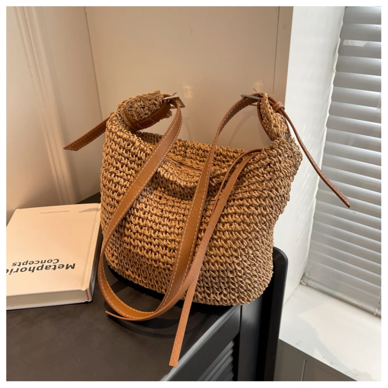 Straw Crossbody Bags Casual Zipper Soild Bags for Women 2024 Fashion Summer Woven Bag Hot Sale Bolsa De Ombro Feminina