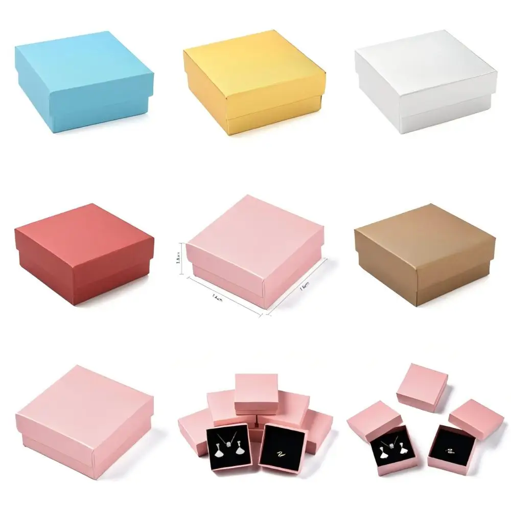 12pcs Square Cardboard Jewelry Box with Sponge, 7.4x7.4x3.2cm Multi-Color for Ring Earring Necklace Display and Gift Packaging