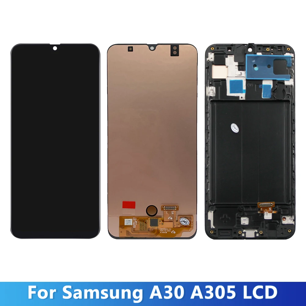 For AMOLED For Samsung A30 LCD Display Touch Screen With Frame Digitizer Assembly A305/DS A305FN A305G LCD