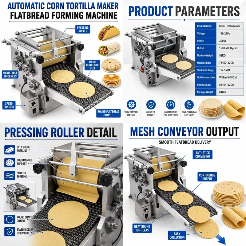 Automatic Tortilla Making Machine Scone Forming Machine for Making Roti Tortillas Pancakes