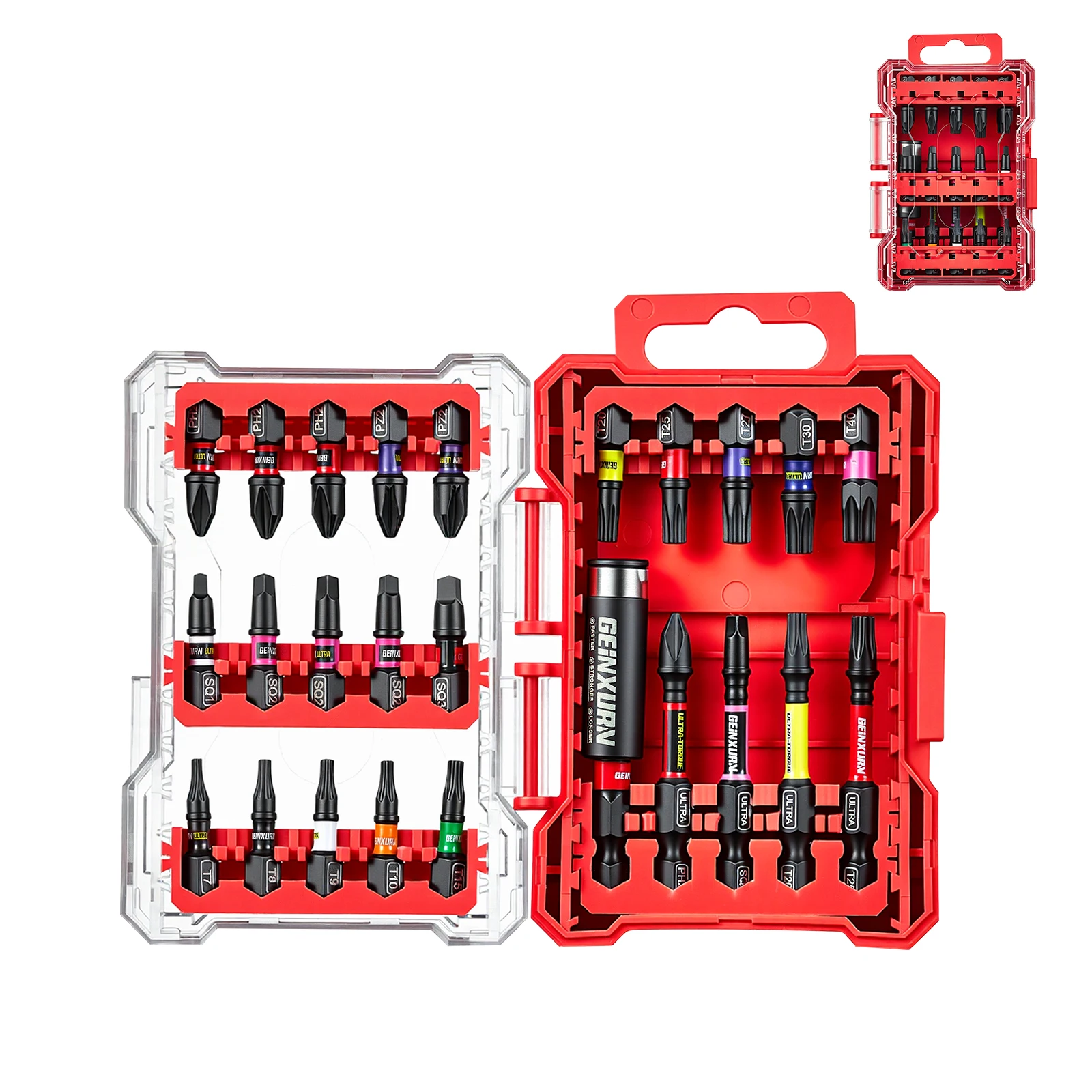 Conjunto de Pontas para Parafusadeira de Impacto Geinxurn com Chave de Porcas e Suporte de Pontas de Impacto com Duplo Trava em Aço Liga S2 para Bricolagem