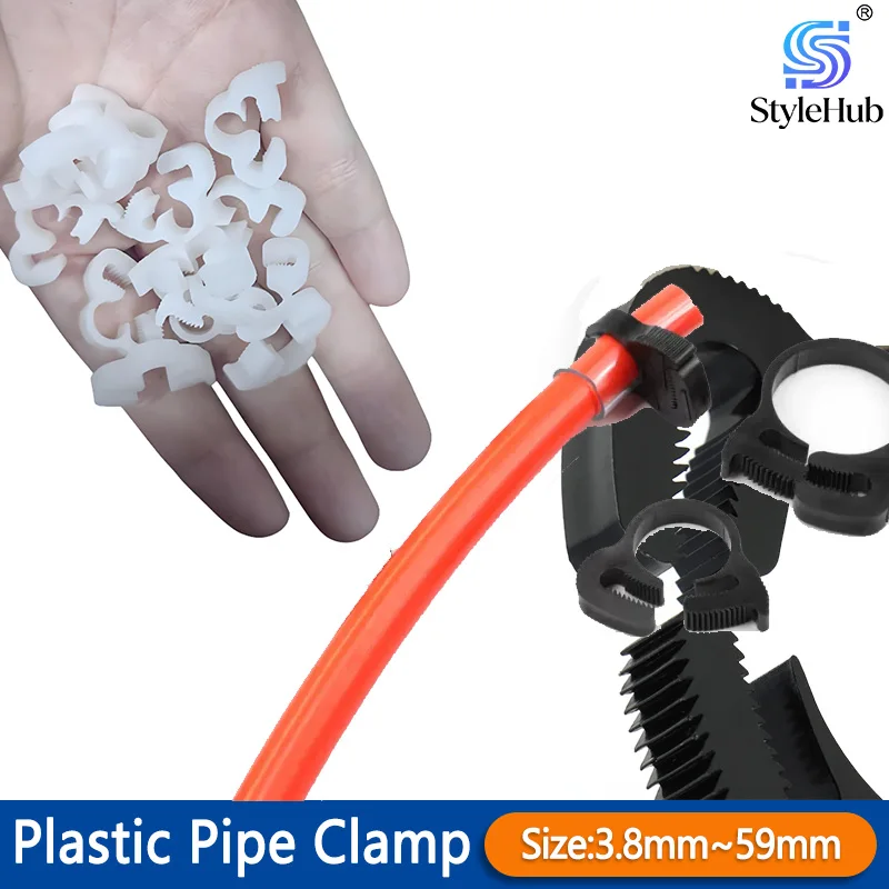 10P Size 3.8~59mm Hose Clamps Plastic Line Water Pipe Strong Spring Cramps Fuel Air Tube Fitting  Fixed Tool  Black/White Clamps