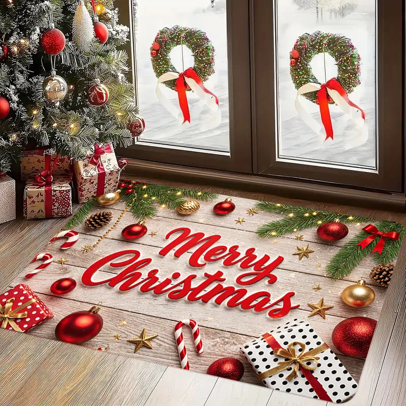 Winter Holiday Nutcracker Snowflake Floral Graphic Non Slip Absorbent Doormat Christmas Home Indoor Front Entry Decor Rug