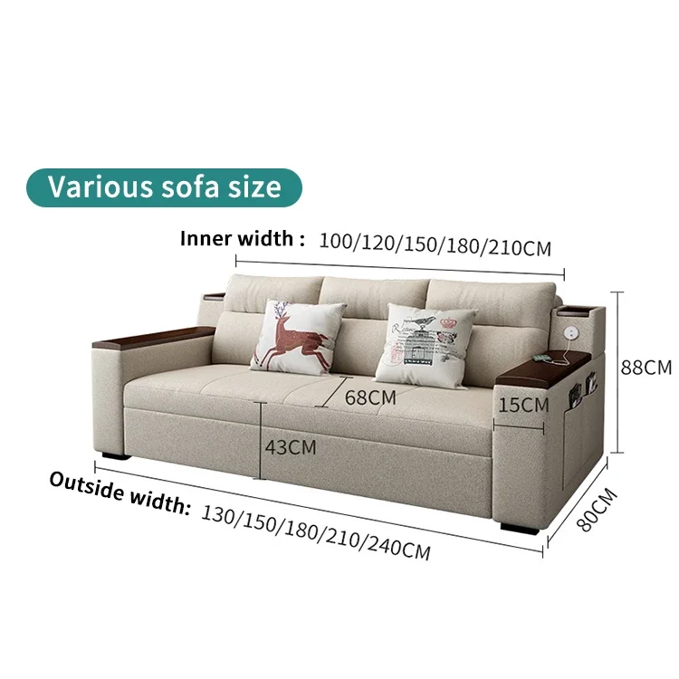 Hot Sale Multifunction Living Room Wooden Sleepers Couch Put Out Convertible Fabric Sofa Bed Folding Sofa Cum Bed With Storage