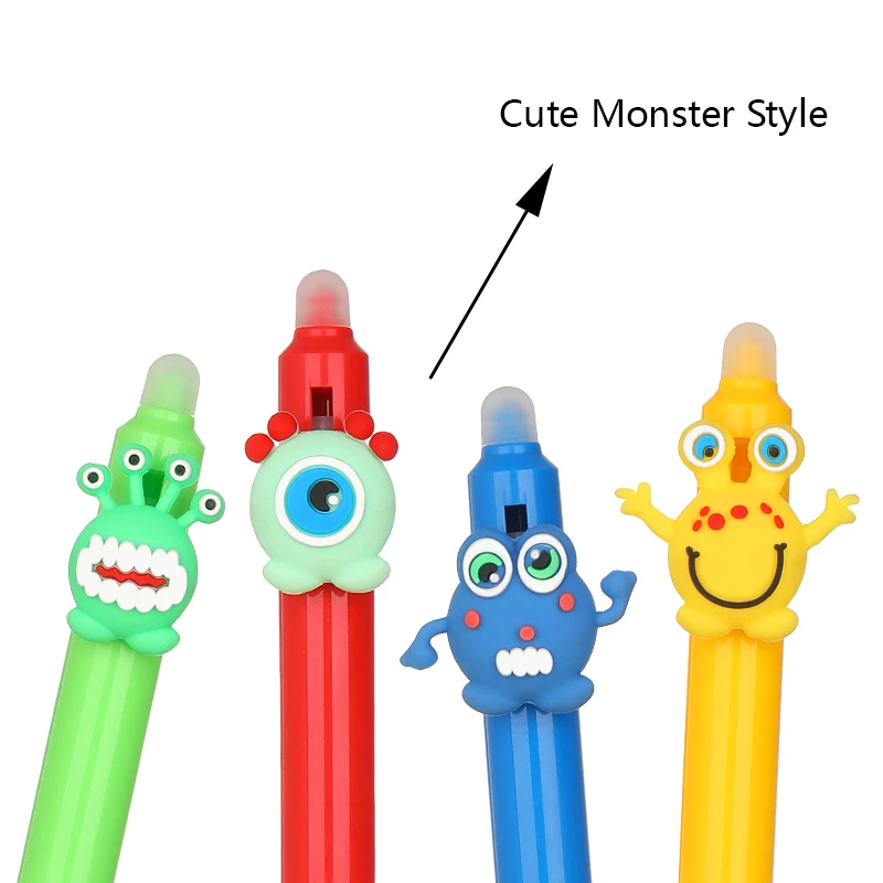 6Pcs Cartoon Monsters Erasable Pens 0.5mm Gel Pen Blue Gel Ink Stationery School Writing supplies for Notebook Office Student