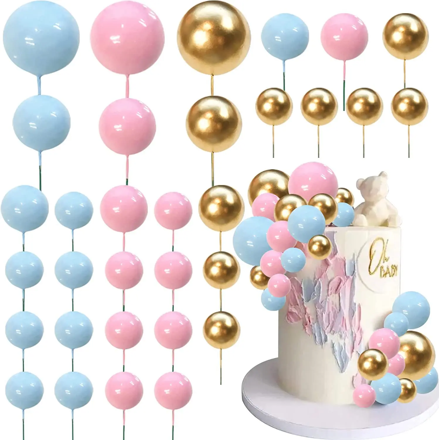 Cake Topper with Glitter Balls, Spheres, DIY Birthday Cake Decoration, Party Celebrate, Wedding, 2cm-4cm, 20Pcs