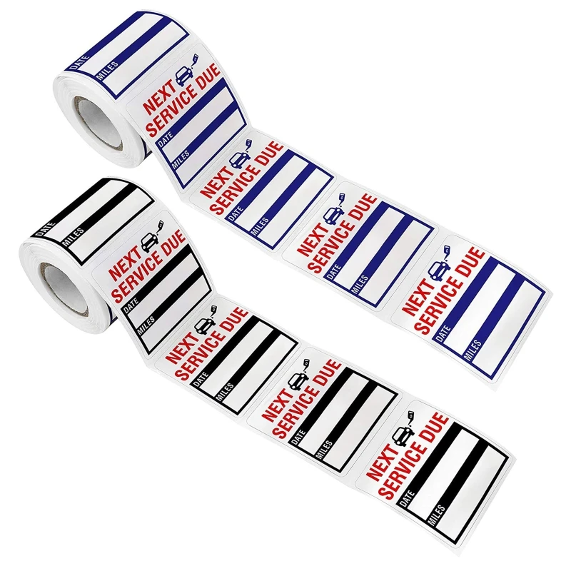 300 Count Removable Vinyl Stickers in Roll with Perforation Line Next Service Due Stickers 2x2in Peel & Write