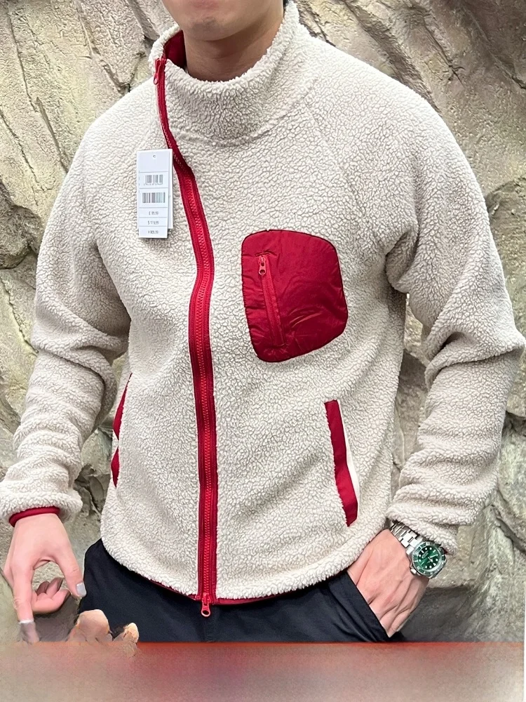 

Thiened Lamb Fur, внутренний теплый уличный джет для мужчин, осенне-зимний воротник-стойка, застежка-молния, подходит для повседневного использования