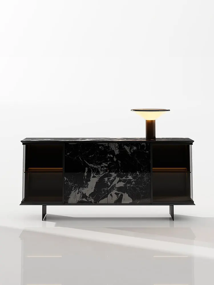 B9.20-italian normcore entrance cabinet modern simple slate sideboard glass display storage cabinet
