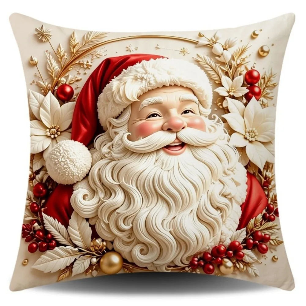 Square Christmas Pillow Cover Print Surface Soft Fabric Holiday Throw Cushion Multi Pattern Zipper Build