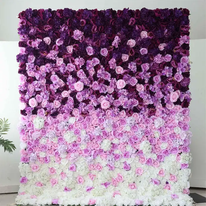 Royal Series Luxury 3D purple white gradient color Peony rose artificial plant Flower wall outdoor wedding background decoration