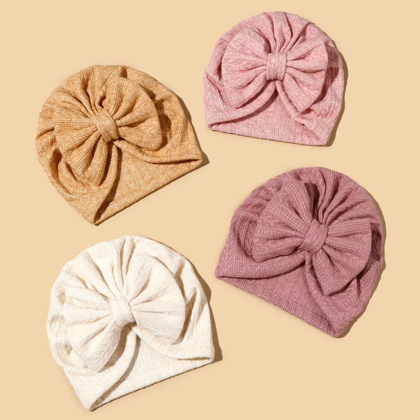 2pcs/pack Cute Baby Turban Hat Big Bowknot Newborn Hat Soft Elastic Kids Head Wraps Beanie Headwrap Kids Hat Turban Bonnet H092