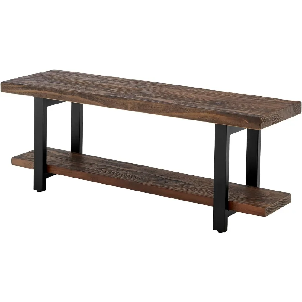 

Sonoma Reclaimed Wood Bench with Open Shelf, Natural, Brown - 14 in x 48 in x 18 in