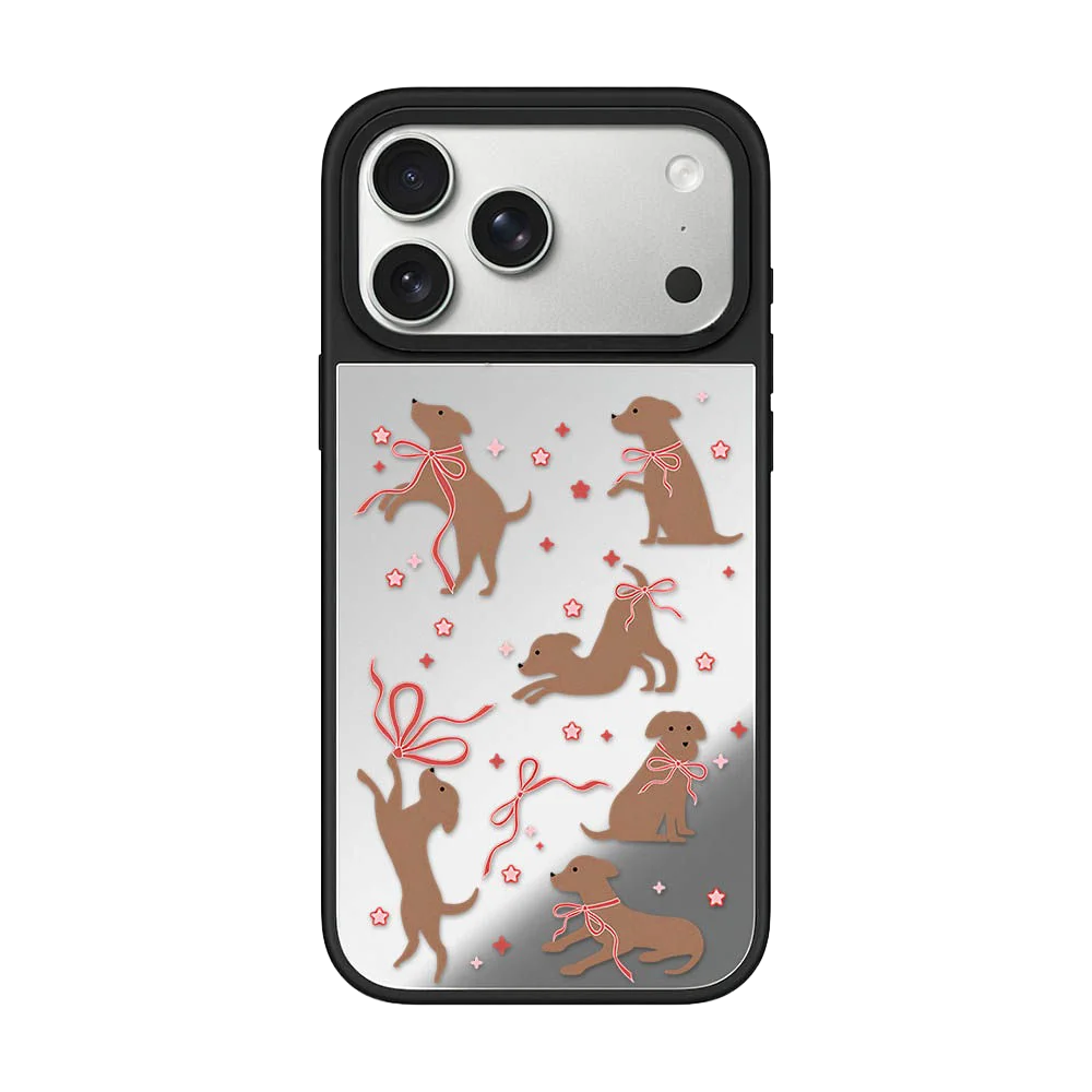 

Cute Ribbon Dog Acrylic / Mirror Magnetic Case: Compatible with IPhone 17 16 15 14 13 12 Pro Max 17 Air