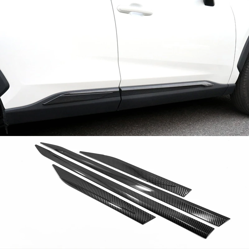 For Toyota RAV4 RAV 4 XA50 2019-2023 Hybrid ABS Carbon Fiber Car Side Door Body Molding anti-scratch Protector Side Strips Trim