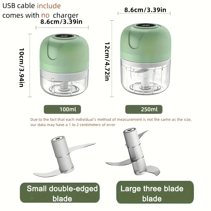 250ml /3blades   Garlic Chopper, Onion Chopper, USB Charging Vegetable Mincer,  Mini Chopper, Food Processor, Kitchen Tools