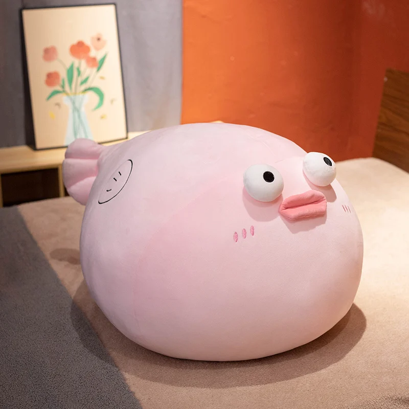 30-90cm Kawaii Chubby Plush Puffer Fish Toys Stuffed Animal Sofa Cushion Comforting Dolls Sleeping Pillow