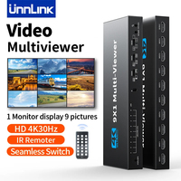 Unnlink 4K HDMI Quad Multiviewer 9x1 4x1 Seamless Switch 9/4 In 1 out with remoter for Camera Monitor