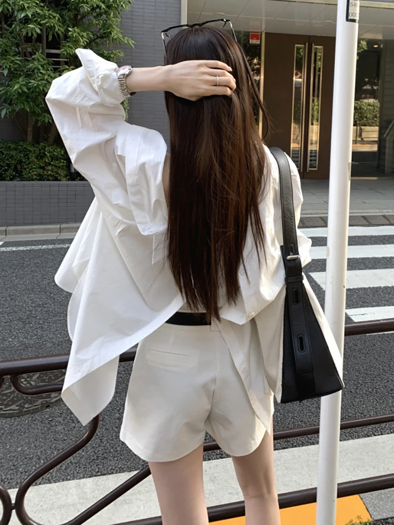 Chique losse damesjurk met lange mouwen, zonbescherming, halflange casual stijl, Koreaanse stijl, effen kleur, knoopsluiting, lantaarnmouwen...