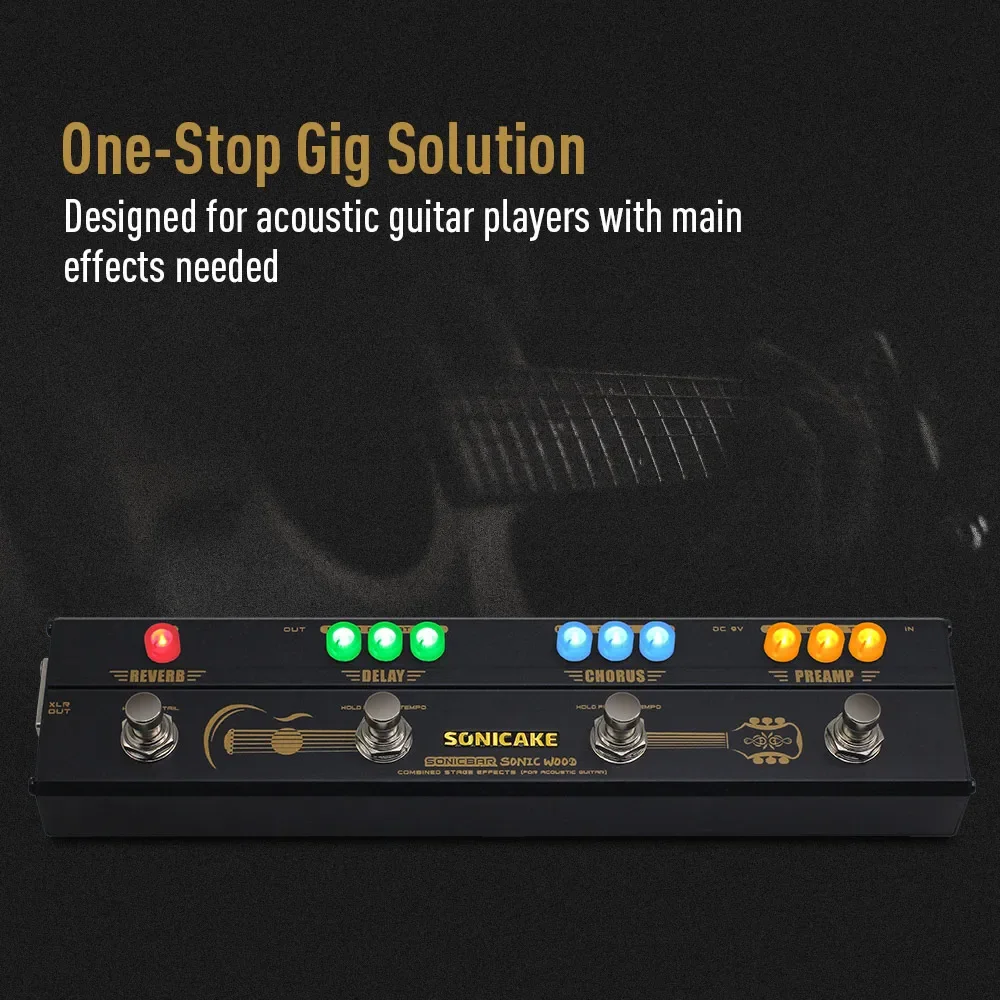 SONICAKE Sonic Wood Acoustic Guitar Preamp DI Box Multi Effects Chorus Delay Педаль реверберации с выходом XLR Фото №2