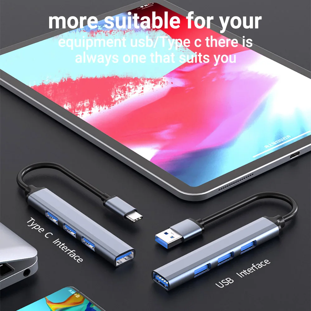HUB 3.0 2.0 USB Type C 4 Port Multi USB Splitter Adapter OTG For Xiaomi HUAWEI Lenovo Macbook PC Computer Mouse Accessories