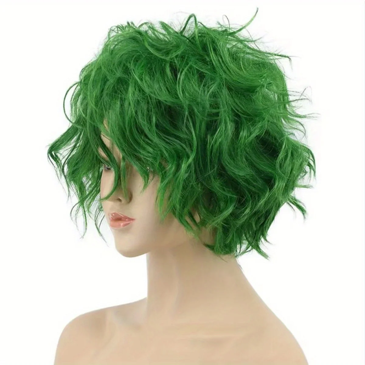 Fluorescent Green Short Curly Hair Chemical Fiber Synthetic Wig | Funny Party Clown Character Cosplay Wig
