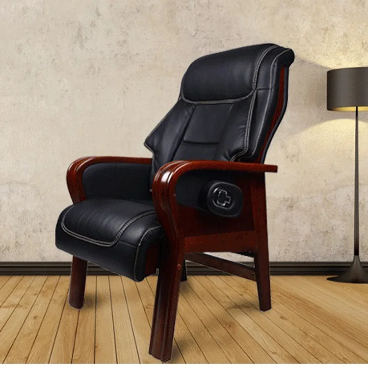 Modern simple office chair boss chair curved wooden frame president chair cowhide