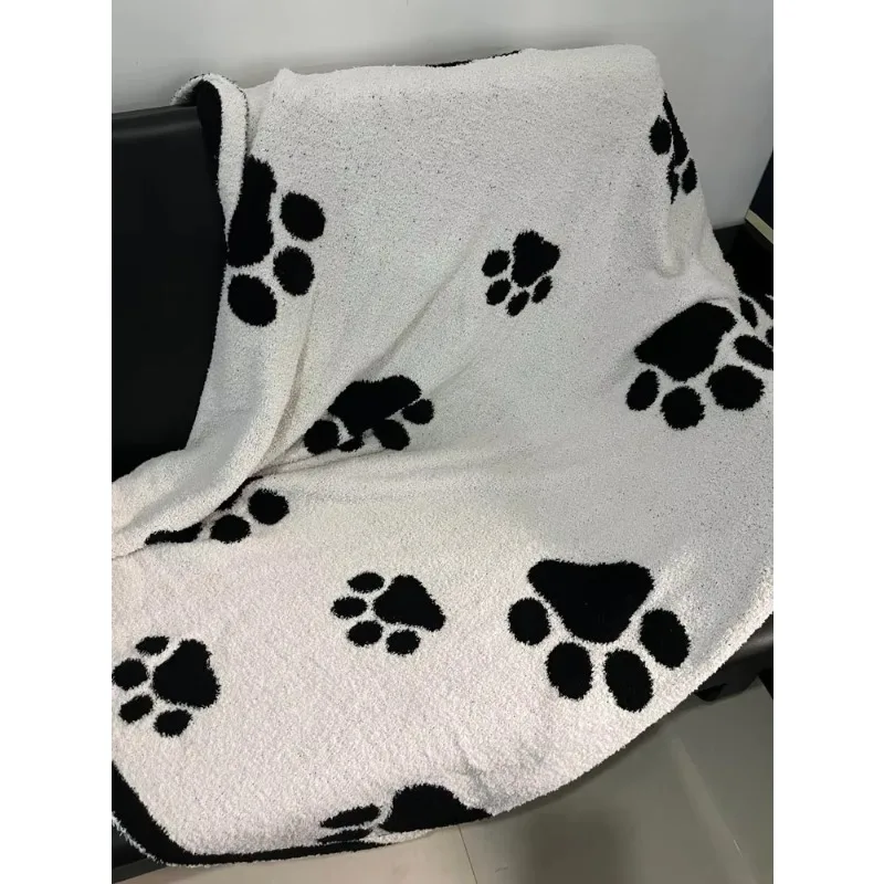 Dog Footprint Black and White Fleece Throw Blankets for Couch Sofa Fuzzy Warm Plush Blanket Comfortable Pet Paw Print Blanket view 2