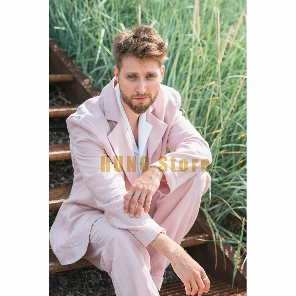 Full Men's Suits Male Suit Summer Thin Breathable A Buckle Wedding Dress Slub Cotton Fabric Two Piece Suit Casual Commuting Mens