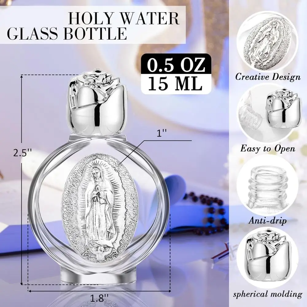 Botellas de agua bendita católicas de 0,5 Floz, experiencia de comunión, botella de agua bendita de vidrio en relieve plateado, San Miguel, el Arcángel