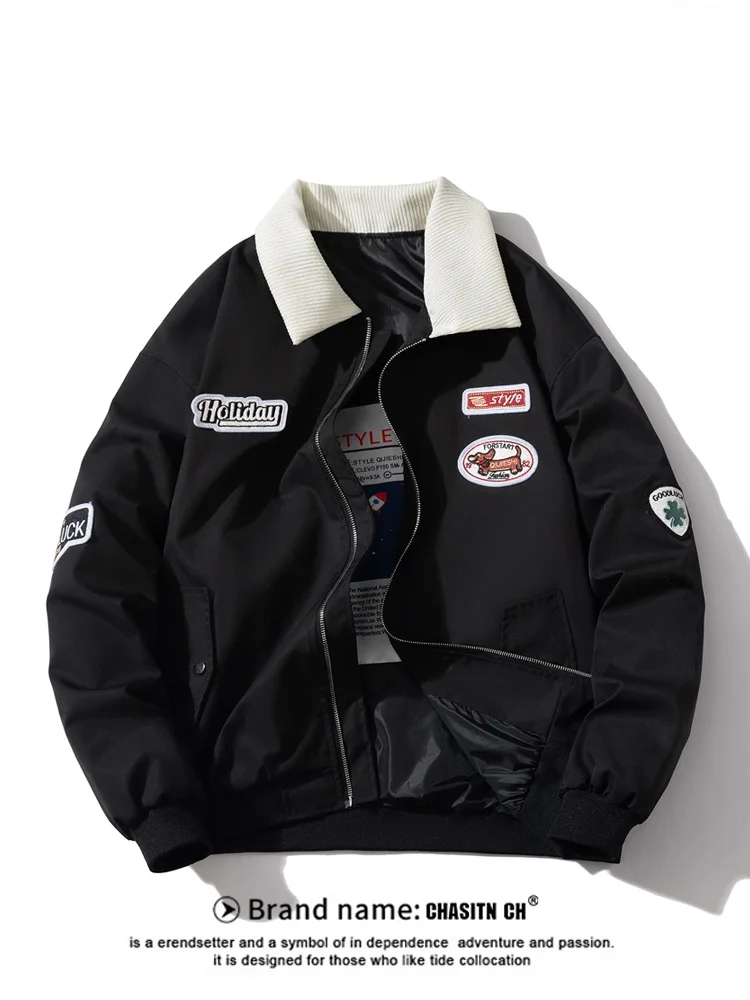

Retro American Embroidered Patch Flight Jaet Men's Autumn Winter Trendy Brand Couple's Baseball orm S Fe Casual Coat